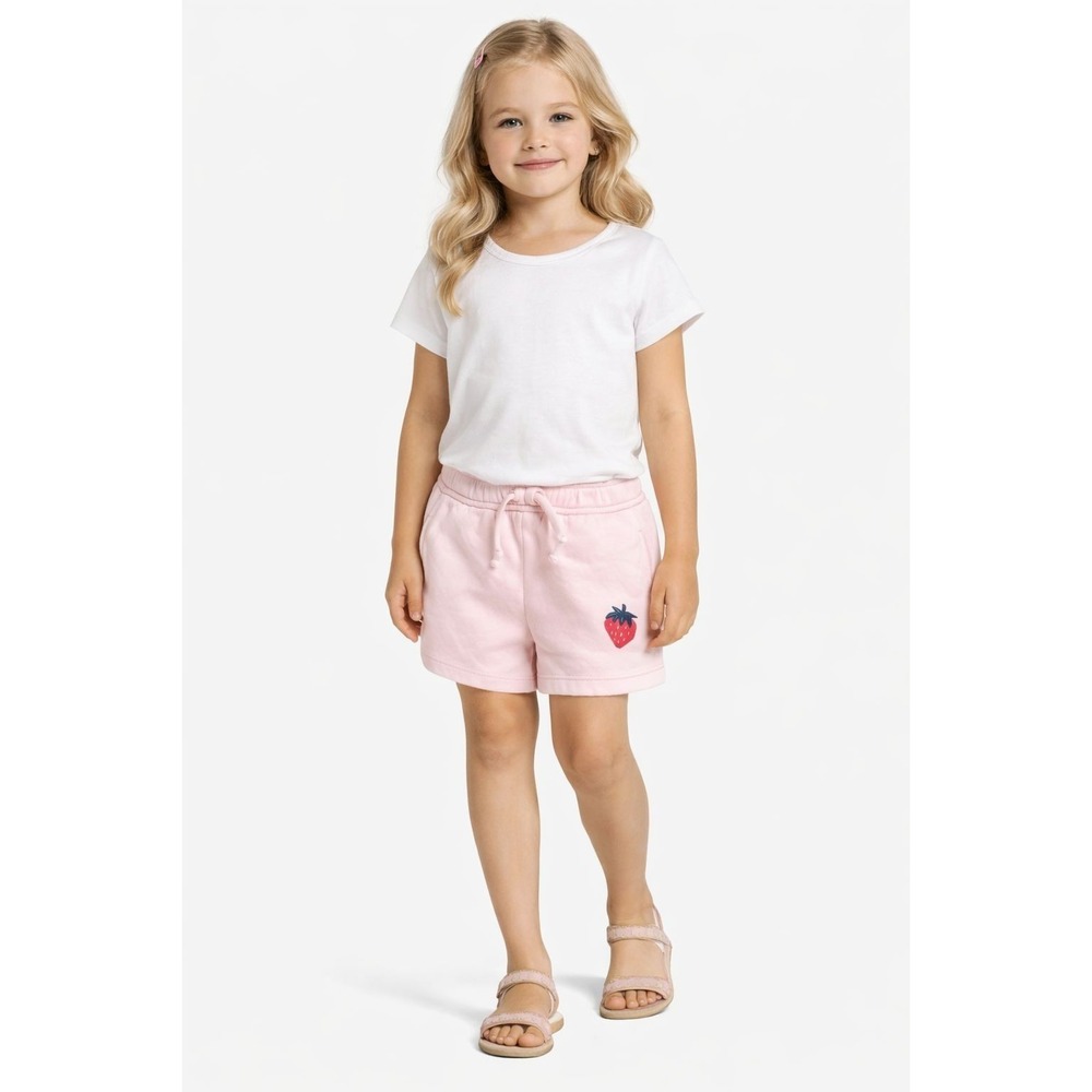 TRUCKER +‎ TATE Girls Pink Short Strawberry 7 Embroidered Elastic Waist